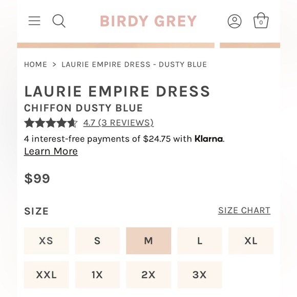 LAURIE EMPIRE DRESS CHIFFON DUSTY BLUE - Picture 3 of 5